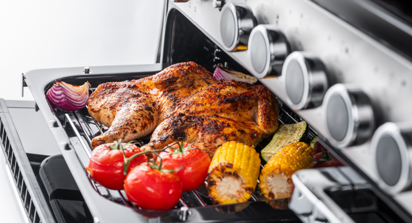 Grill with spatchcock chicken