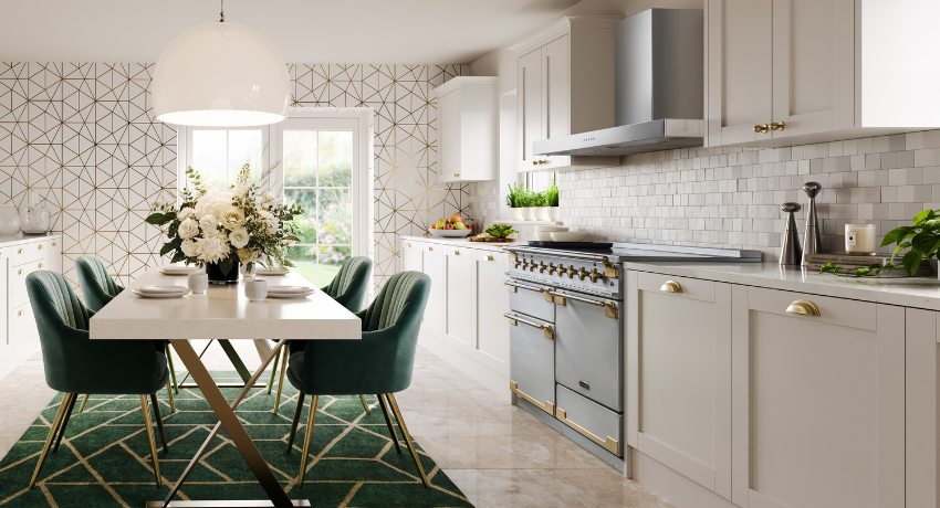 Rangemaster’s Elise Luxe 110 induction range cooker in Stainless Steel with Antique Brass trim