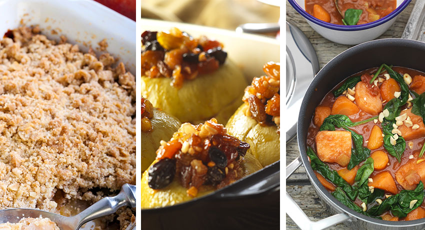 Seasonal favourite dishes including apple crumble, baked apples and a butternut squash stew