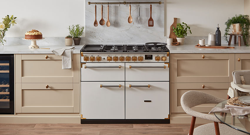 Rangemaster Arina 110 in White with Antique Brass trim