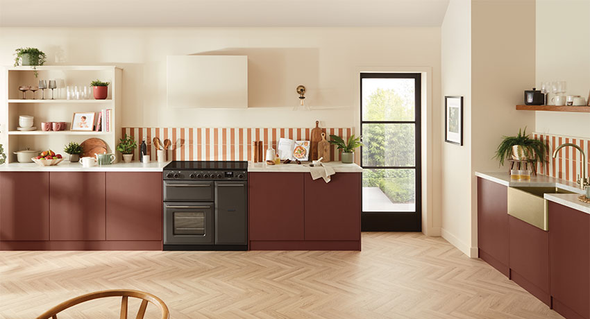 Rangemaster Aura 90cm range cooker in striking modern kitchen