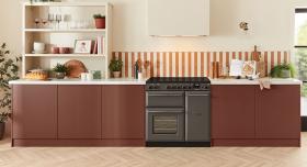 Rangemaster Aura in modern kitchen with burgundy cabinetry 