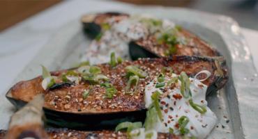 Miso and tahini aubergine