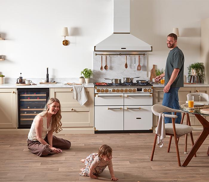 Kitchen setting featuring the Rangemaster Arina in White